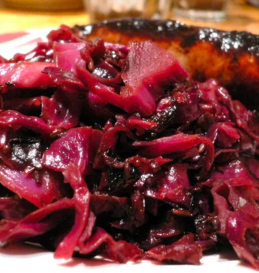 Spiced Cider Braised Cabbage and Bratwurst
